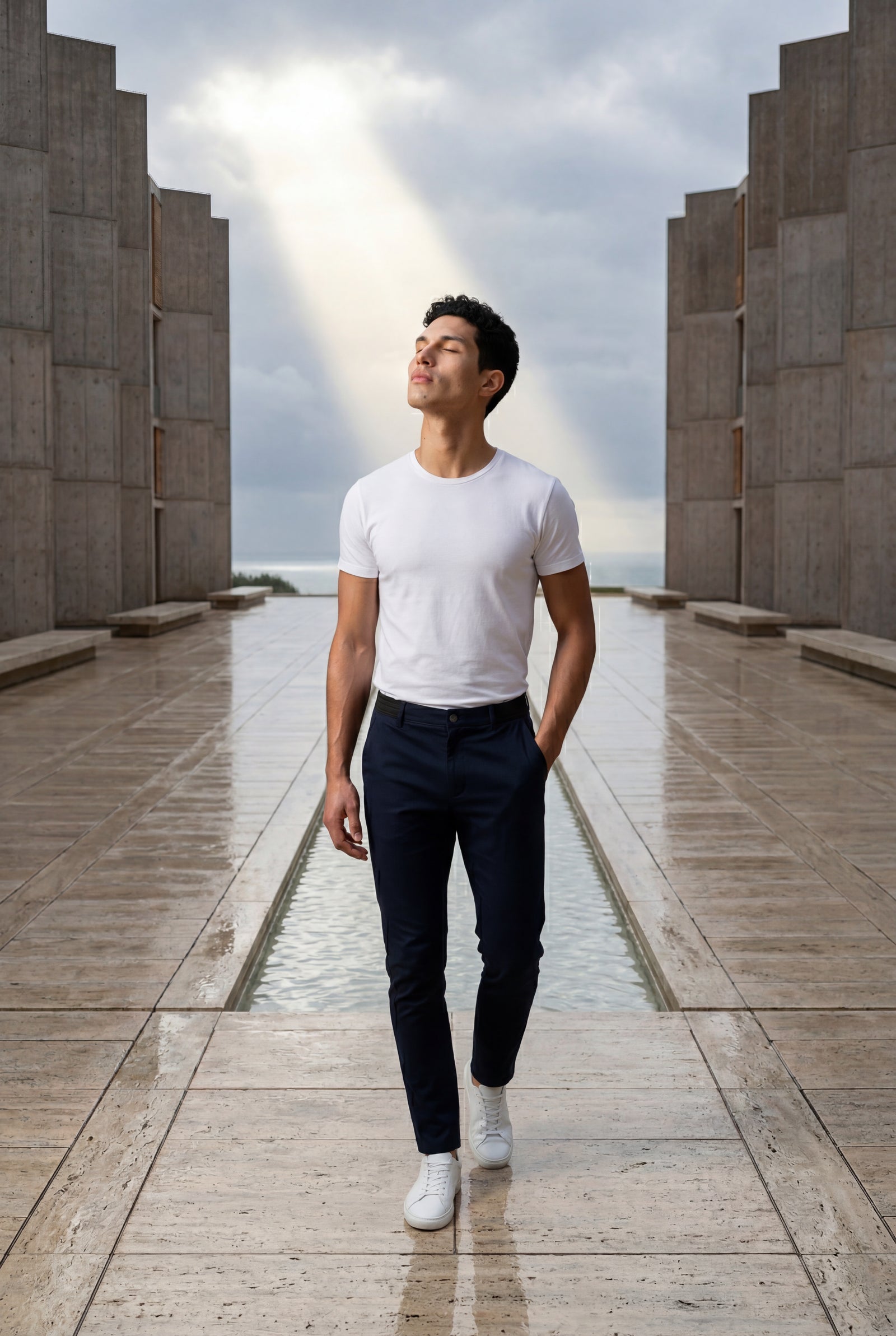 Navy Blue Men's Slim-Fit Water-Repellent Chino Trousers - Waterproof casual pants - Photo 14