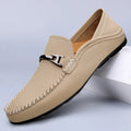 Khaki Metal Bit Detail Driving Loafers with Contrast Stitching - Photo 8
