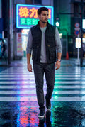 Black Multi-pocket Stand Collar Utility Vest - Vests - Photo 6