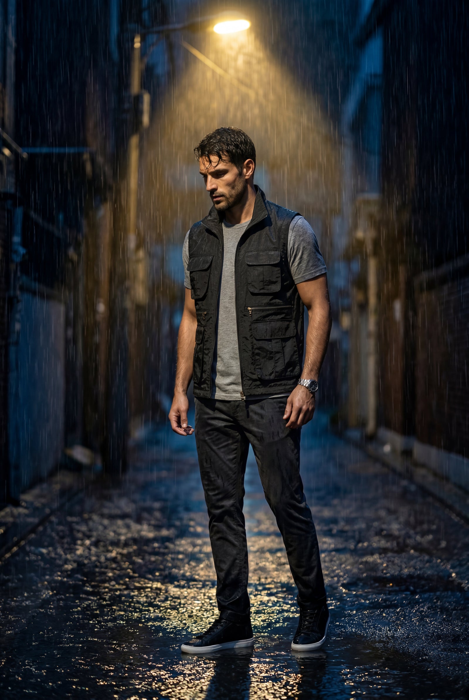 Black Multi-pocket Stand Collar Utility Vest - Vests - Photo 9