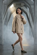 Khaki Oversized Single-breasted Coat with Classic Collar - Oversized coat - Photo 4