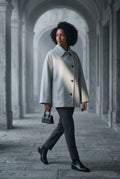 Gray Oversized Single-breasted Coat with Classic Collar - Oversized coat - Photo 5