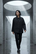 Black Oversized Single-breasted Coat with Classic Collar - Oversized coat - Photo 6