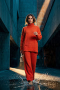Red Oversized Turtleneck Relaxed Lounge Set with Wide-leg Pants - Photo 10