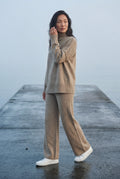 Khaki Oversized Turtleneck Relaxed Lounge Set with Wide-leg Pants - Photo 7
