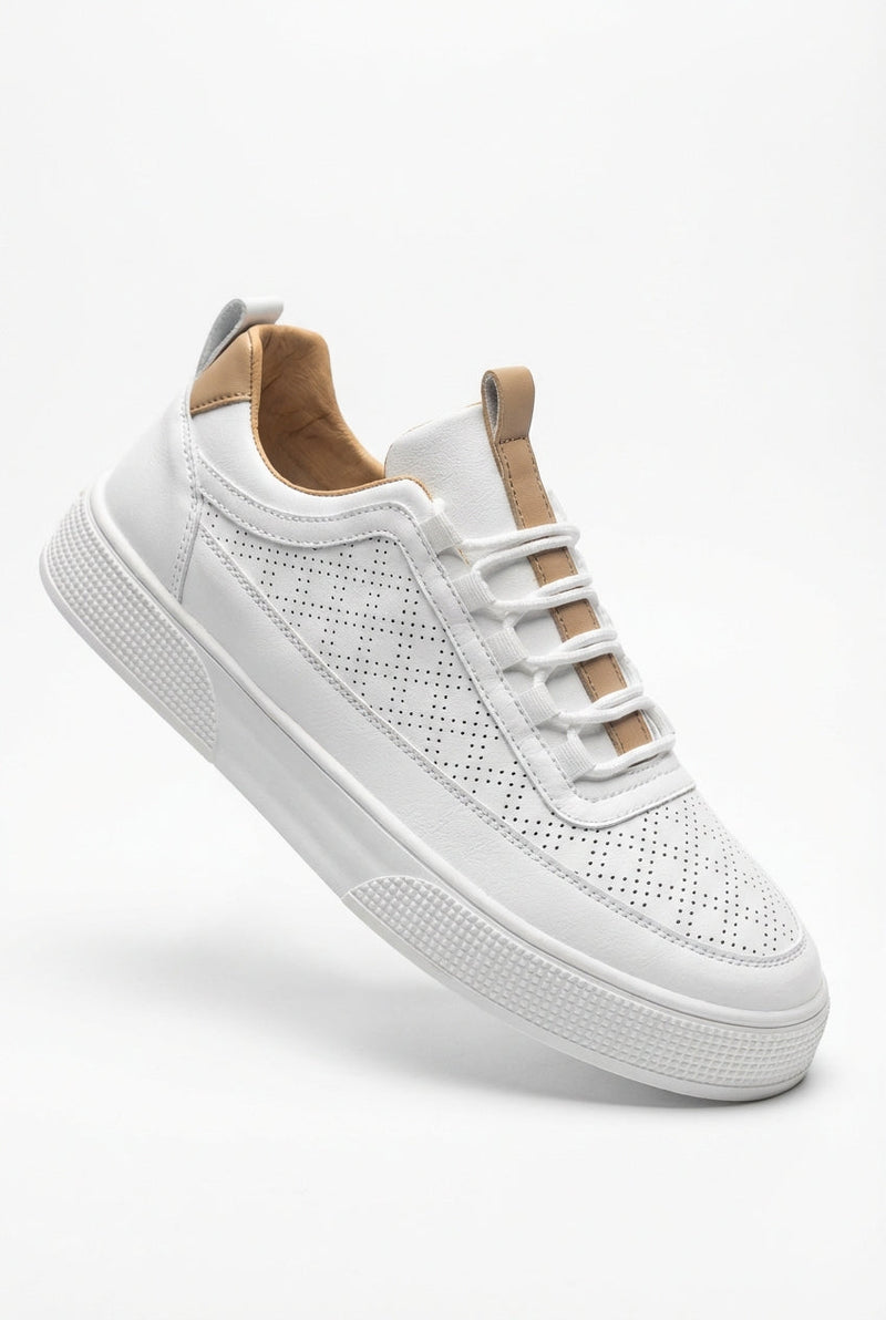 Khaki Perforated Minimalist Low-top Sneakers - Photo 1
