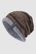 Plush-Lined Slouchy Beanie in Khaki — studio front