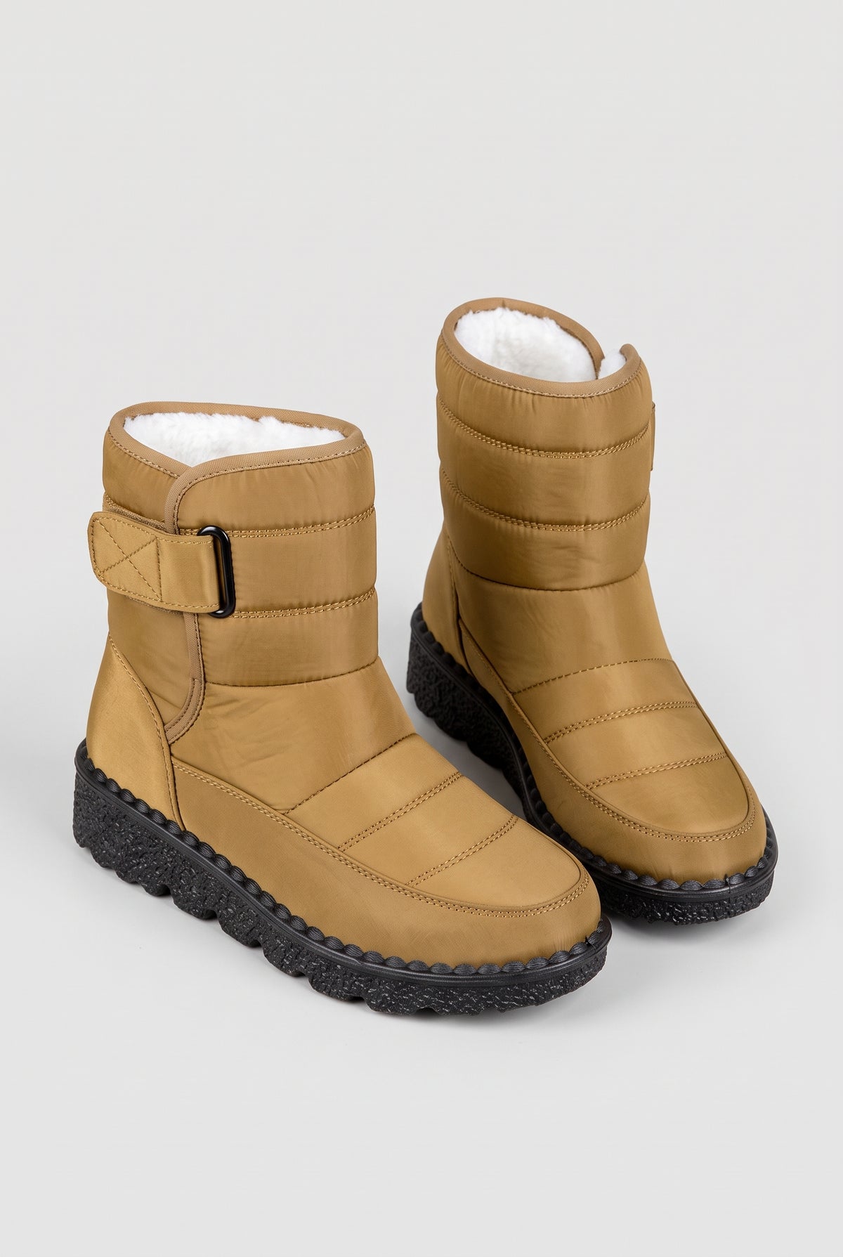 Quilted Ankle Snow Boots in Khaki — studio front