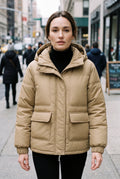 Quilted Hooded Puffer Jacket in Khaki — lifestyle