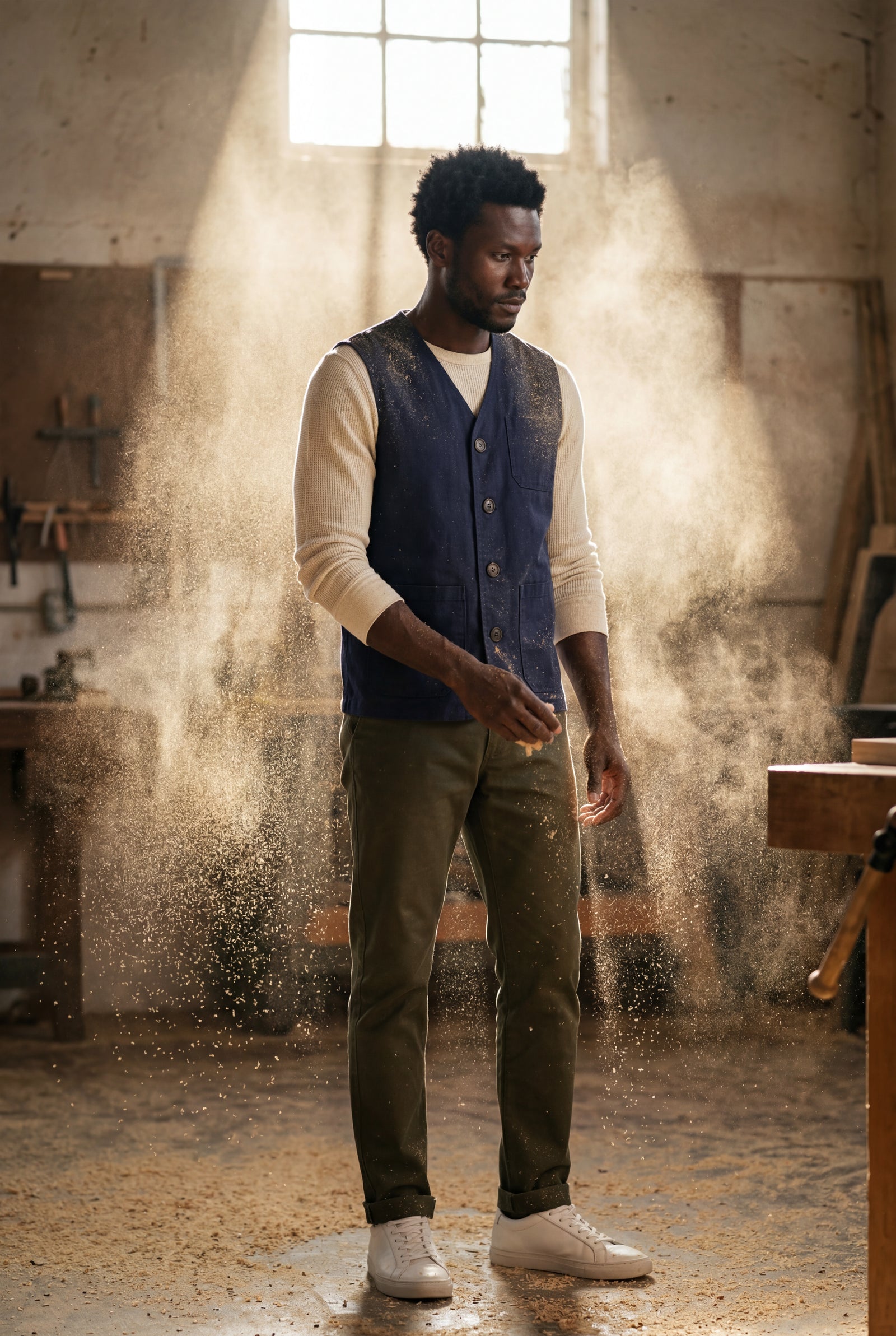 Navy Blue Relaxed Fit Utility Vest with Functional Pockets - Cotton vests - Photo 14