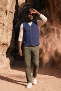 Navy Blue Relaxed Fit Utility Vest with Functional Pockets - Cotton vests - Photo 15