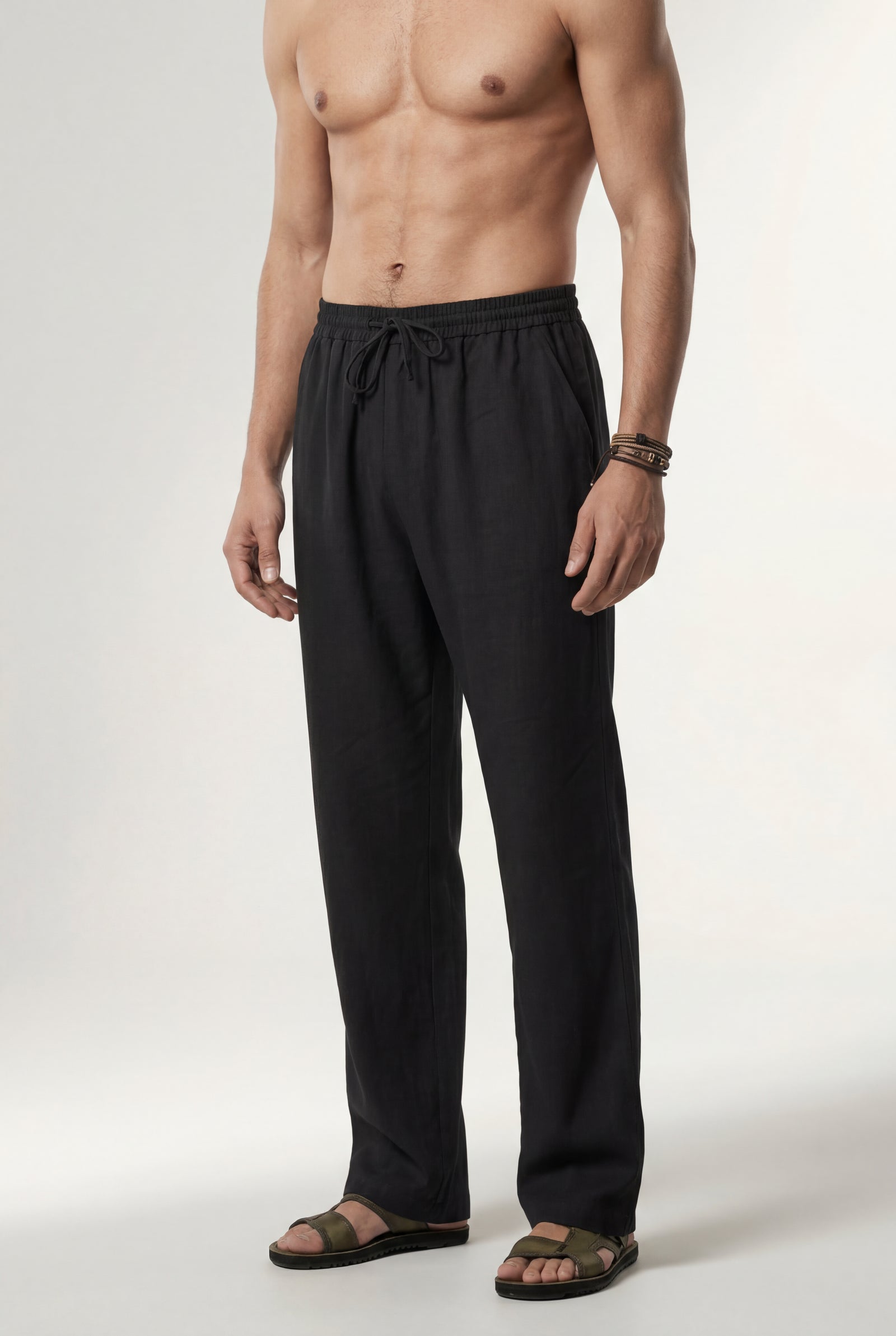 Black Relaxed Straight-leg Drawstring Trousers - Relaxed fit trousers - Photo 14