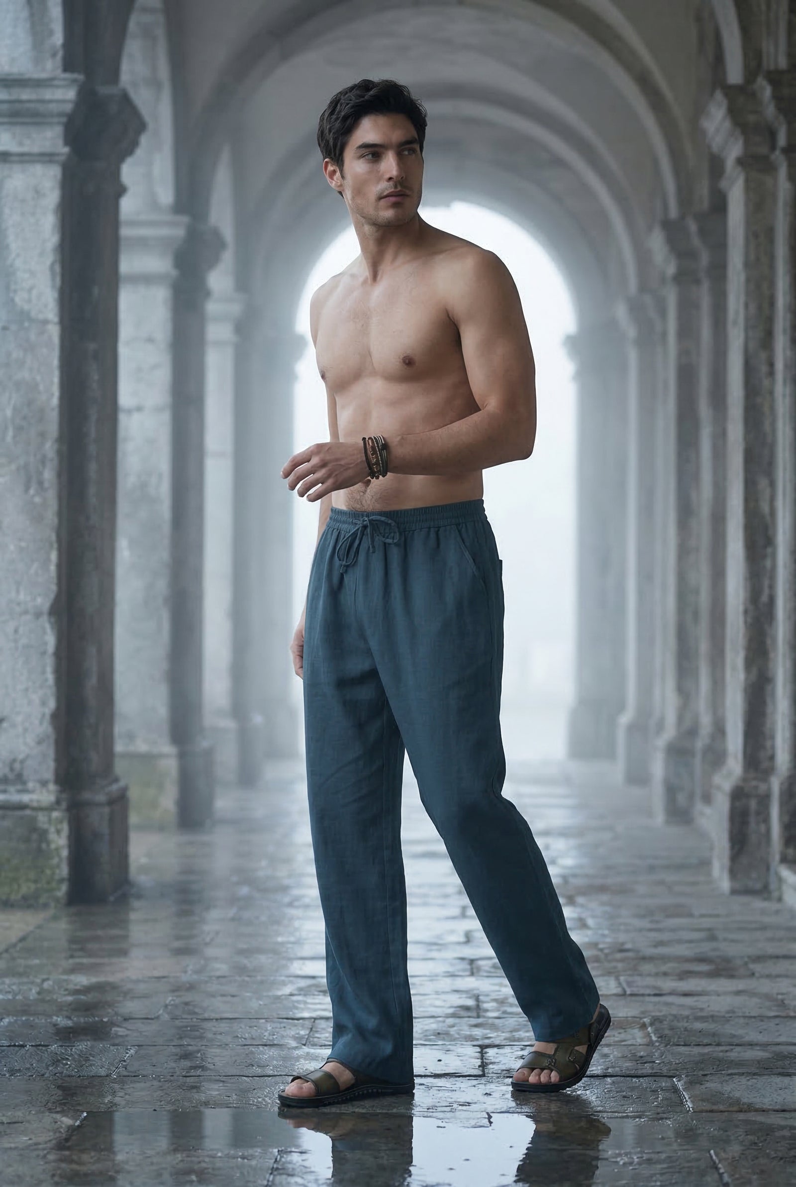 Navy Blue Relaxed Straight-leg Drawstring Trousers - Relaxed fit trousers - Photo 16