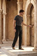 Black Relaxed Straight-leg Drawstring Trousers - Relaxed fit trousers - Photo 20