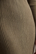 Khaki Ribbed Off-shoulder Bodycon Maxi Dress with Long Sleeves - Photo 5