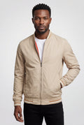 Khaki Striped Ribbed Trim Slim Fit Bomber Jacket - Photo 1