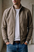 Suede Bomber Jacket in Khaki — Stilenza main image