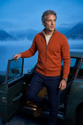 Orange Textured Stand Collar Full Zip Knitted Cardigan - Photo 11