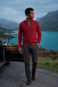 Red Textured Stand Collar Full Zip Knitted Cardigan - Photo 21