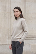 Women's Fleece-Lined Mock Neck Sweater in Khaki — lifestyle