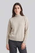 Women's Fleece-Lined Mock Neck Sweater in Khaki — studio front