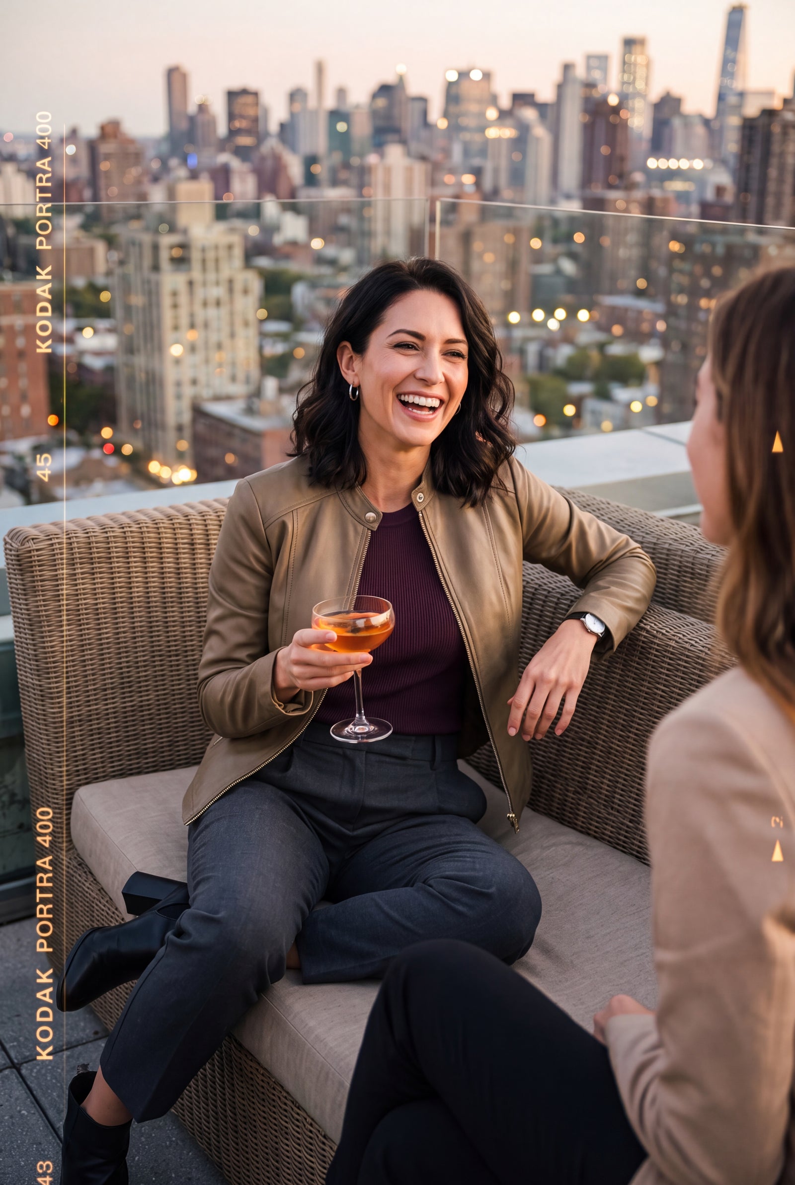 Women's Jacket Short Zip in Khaki — lifestyle evening