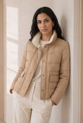 Reversible Quilted Down Jacket in Khaki — studio front