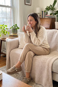 Women's Slippers Teddy Plush in Khaki — lifestyle couch