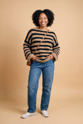 Women's Sweater Striped Oversized Fit in Khaki — primary studio