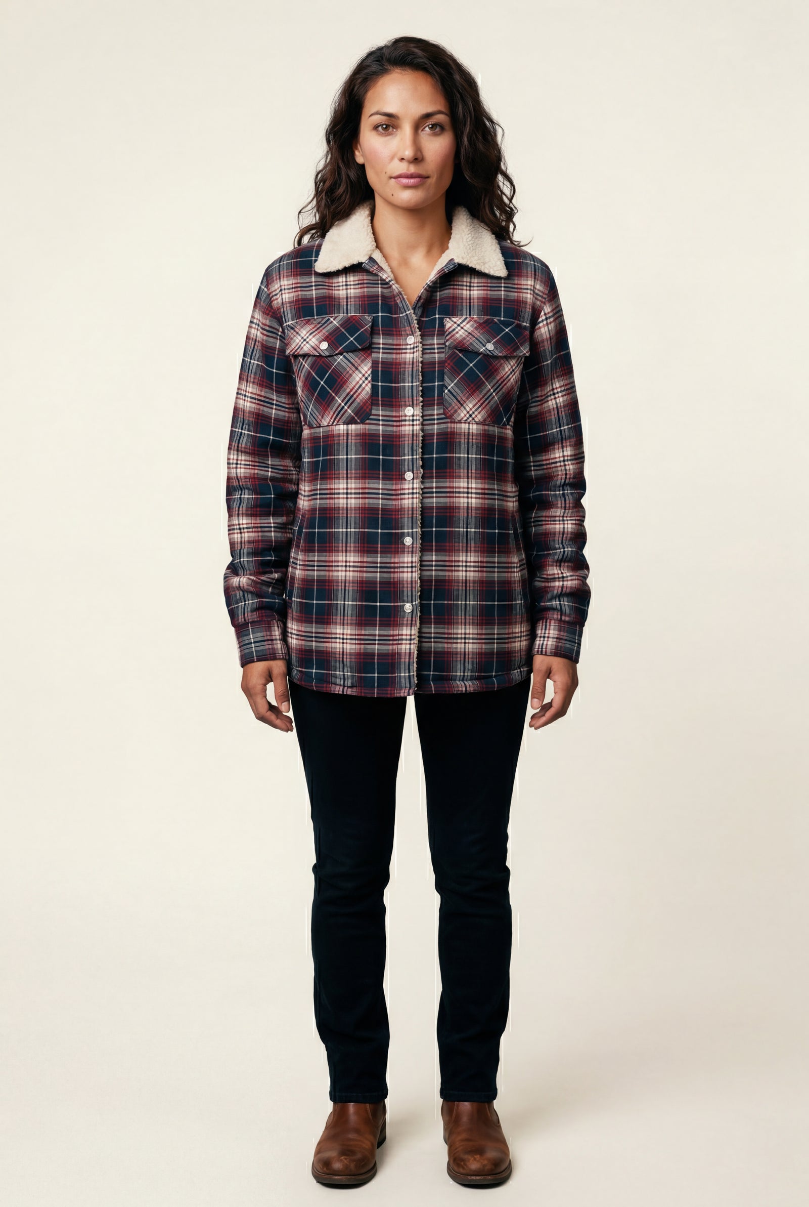 Red Women's -Lined Plaid Relaxed Shirt Jacket - Shirt jackets - Photo 9