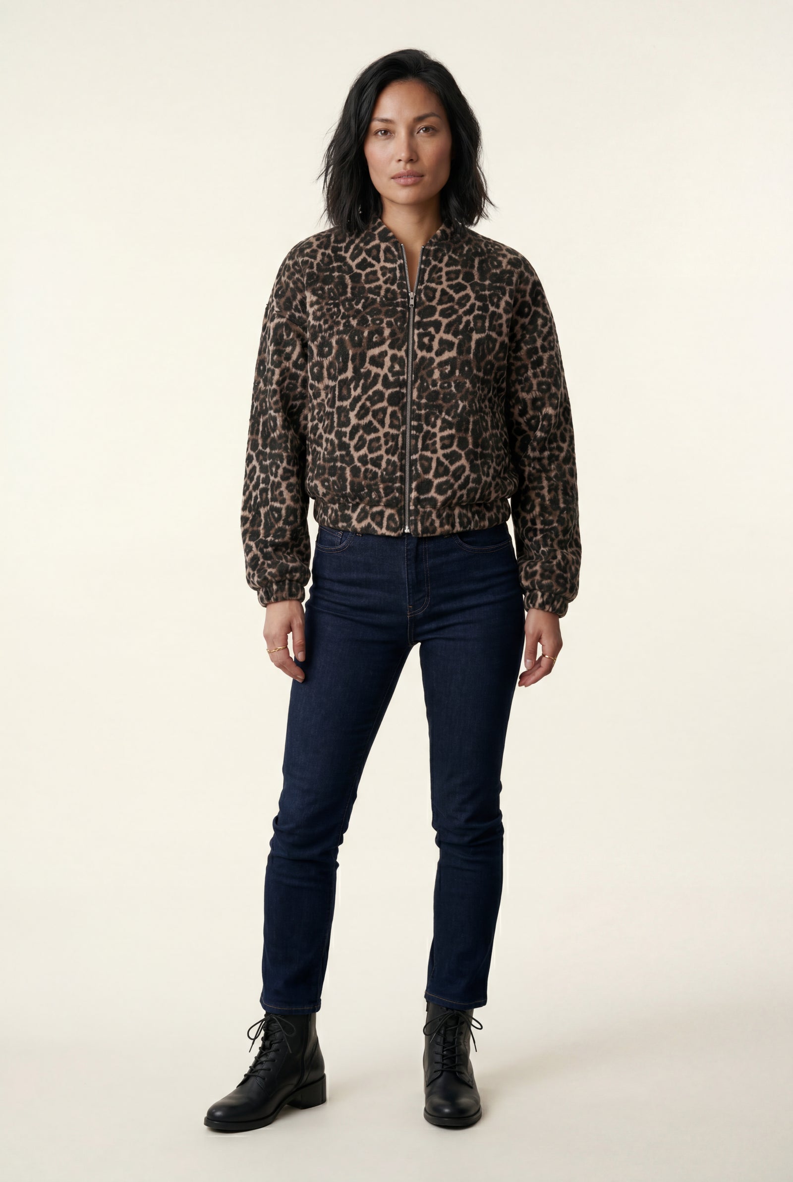Leopard Brown Leopard Print Zip-front Bomber Jacket - Photo 1