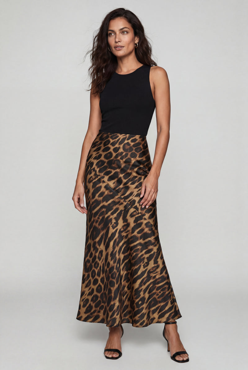 Leopard Leopard Print Bias-cut Maxi Skirt Brown - Photo 1