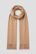 Cashmere Fringed Scarf in Light Beige — studio front