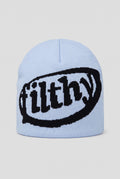 Acrylic Knit Beanie in Light Blue — studio front