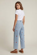 Light Blue Cherry Embroidered Light Blue Wide-leg High-waisted Jeans - Wide leg jeans - Photo 2