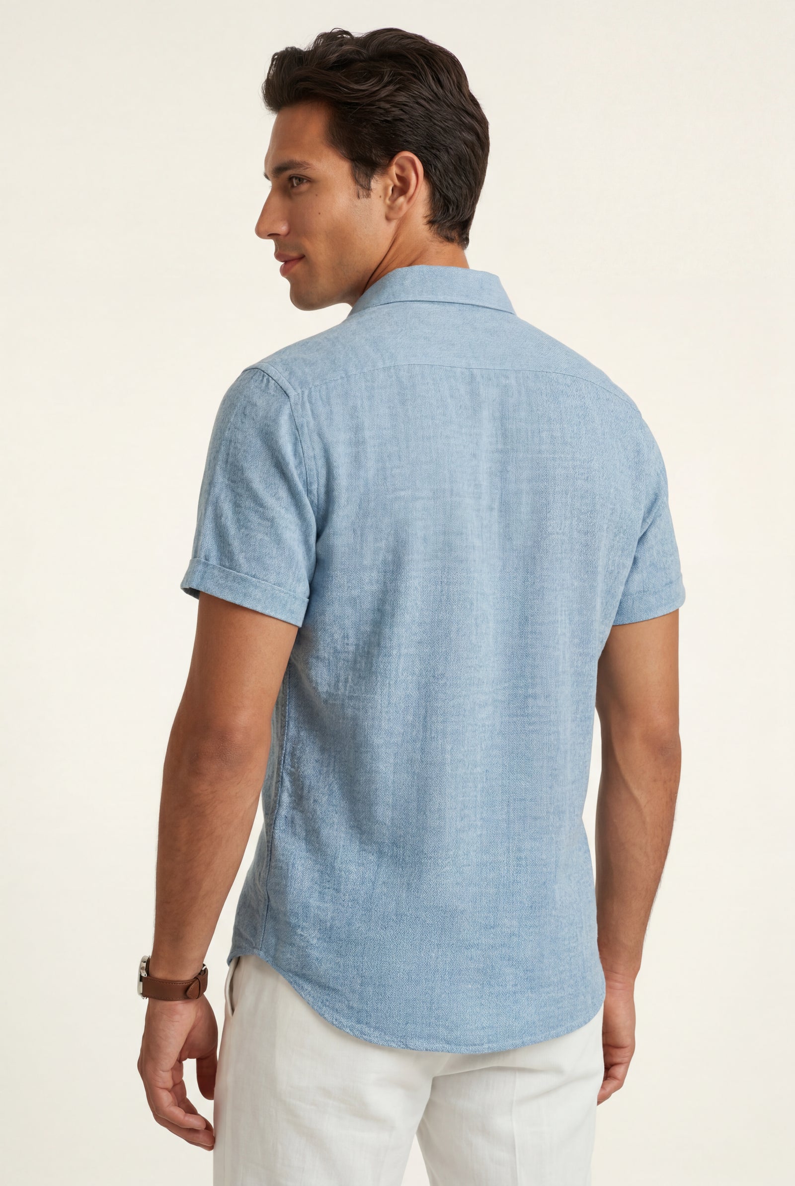 Light Blue Classic Collar Short Sleeve Relaxed Fit Shirt - Casual shirts - Photo 6