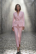 Pink Double-breasted Fitted Jacket and Slim Trouser Suit Set - Photo 5