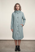 Light Blue Hooded Snap Button Long Parka Coat with Adjustable Waist - Long coat - Photo 2