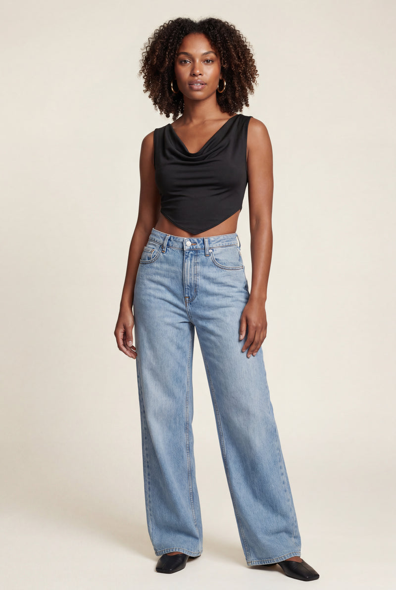 Light Blue Light Blue High-rise Wide Leg Jeans with Relaxed Fit - Photo 1