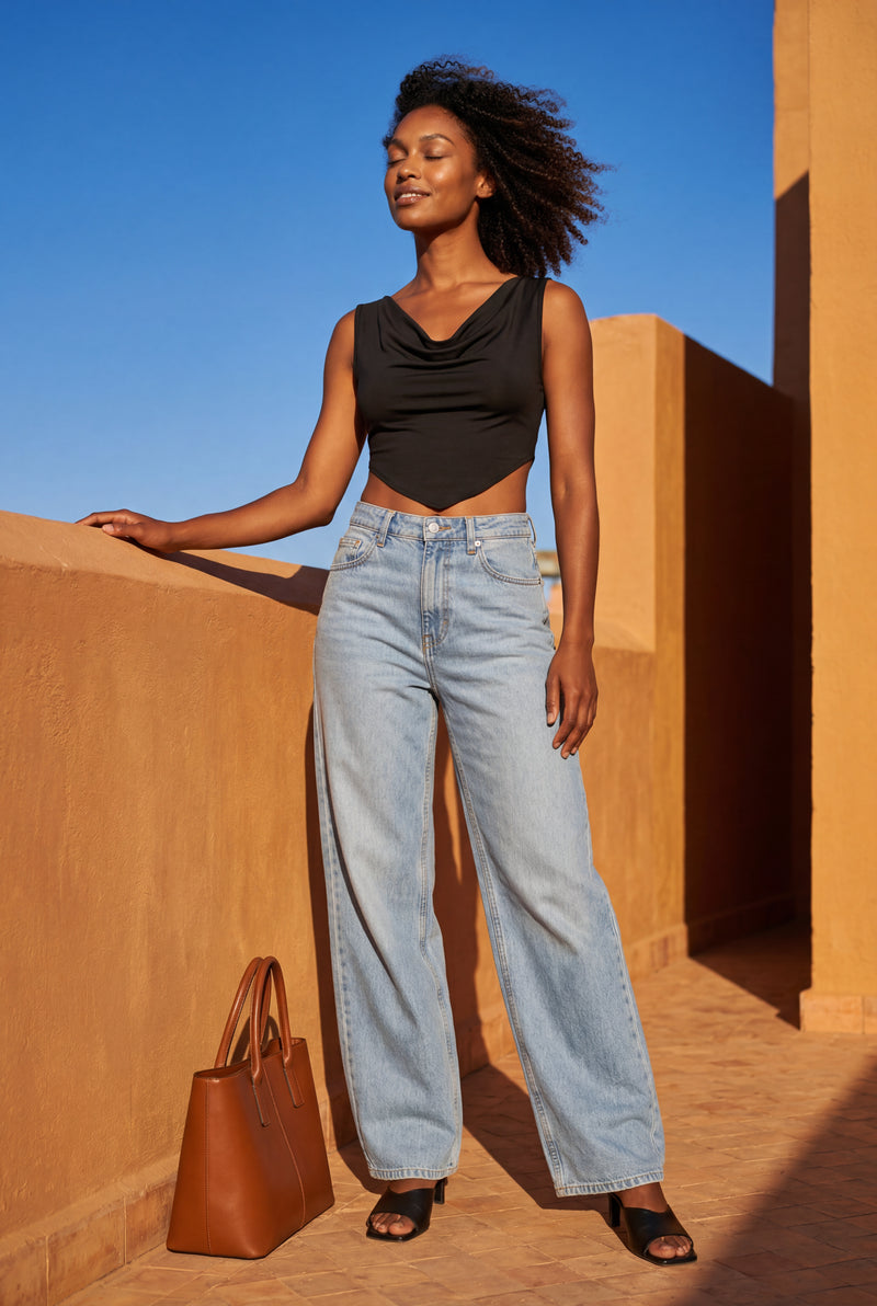 Light Blue Light Blue High-rise Wide Leg Jeans with Relaxed Fit - Photo 2