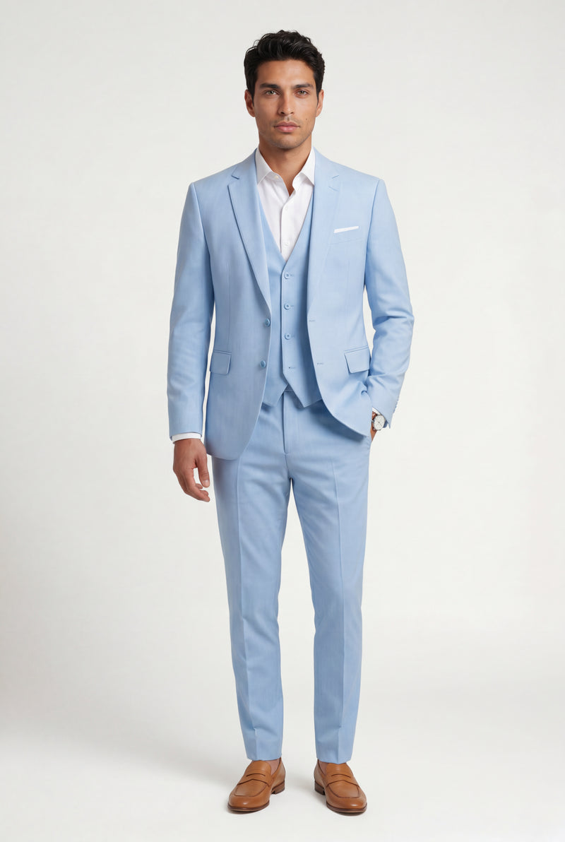Light Blue Light Blue Slim Fit Three Piece Suit Set - Men's suit set - Photo 1
