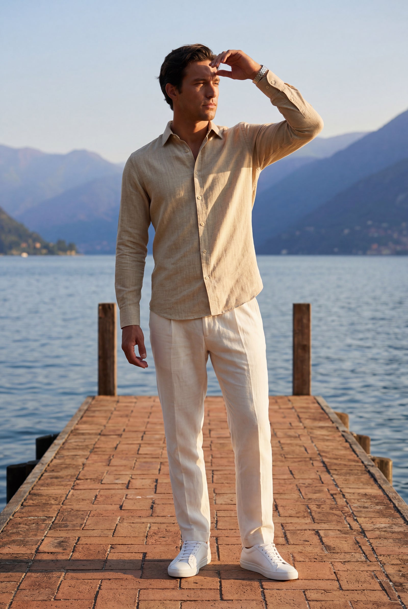 Beige Lightweight Textured Regular Fit Long Sleeve Shirt - Casual Shirts - Photo 10