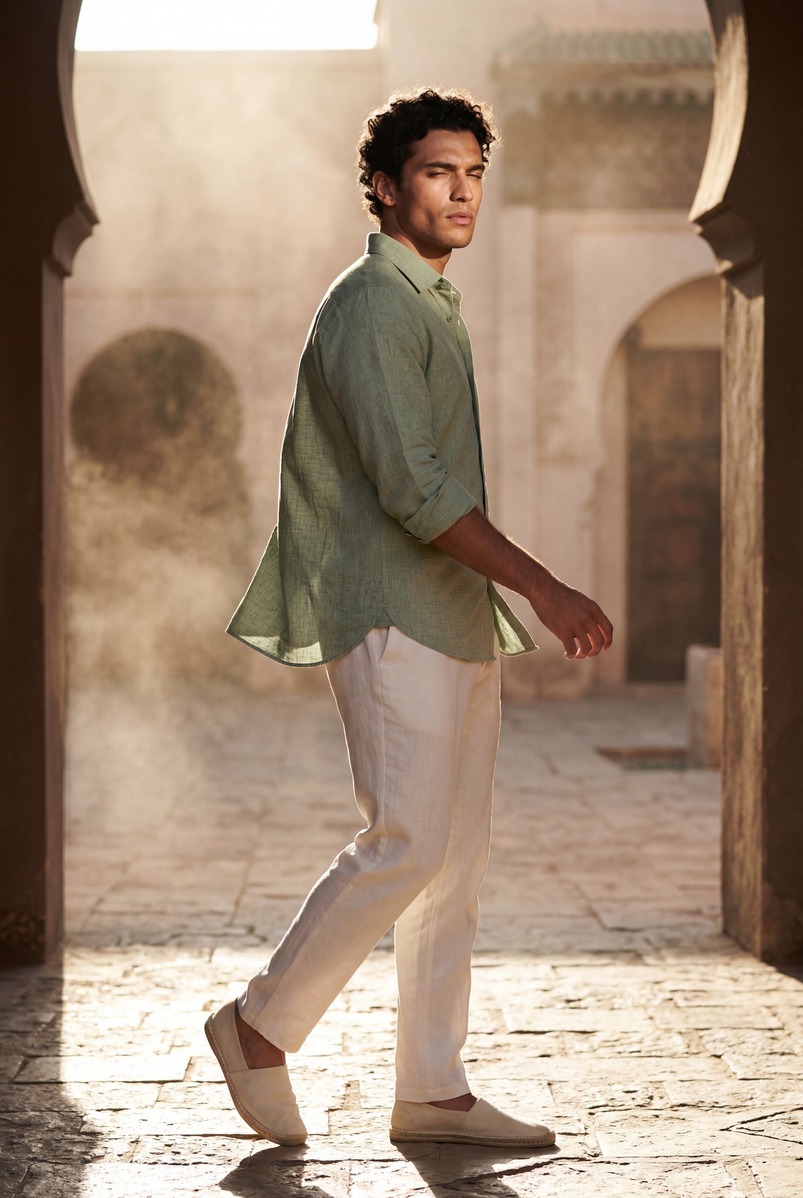 Light Green Lightweight Textured Regular Fit Long Sleeve Shirt - Casual Shirts - Photo 13