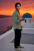 Light Green Lightweight Textured Regular Fit Long Sleeve Shirt - Casual Shirts - Photo 14