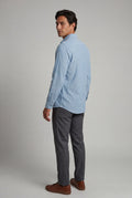 Light Blue Lightweight Textured Regular Fit Long Sleeve Shirt - Casual Shirts - Photo 2