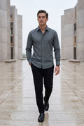 Gray Lightweight Textured Regular Fit Long Sleeve Shirt - Casual Shirts - Photo 6