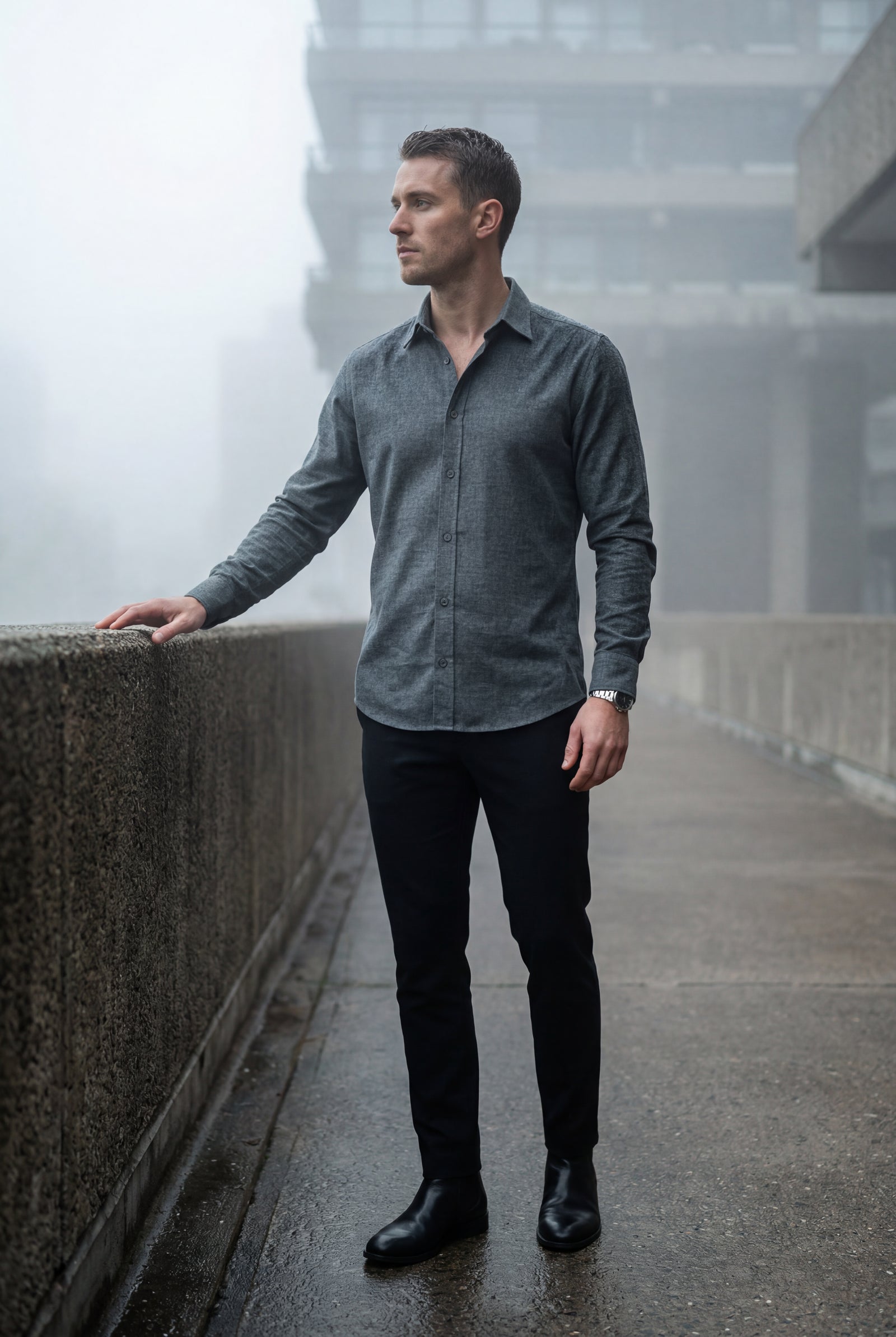 Gray Lightweight Textured Regular Fit Long Sleeve Shirt - Casual Shirts - Photo 7