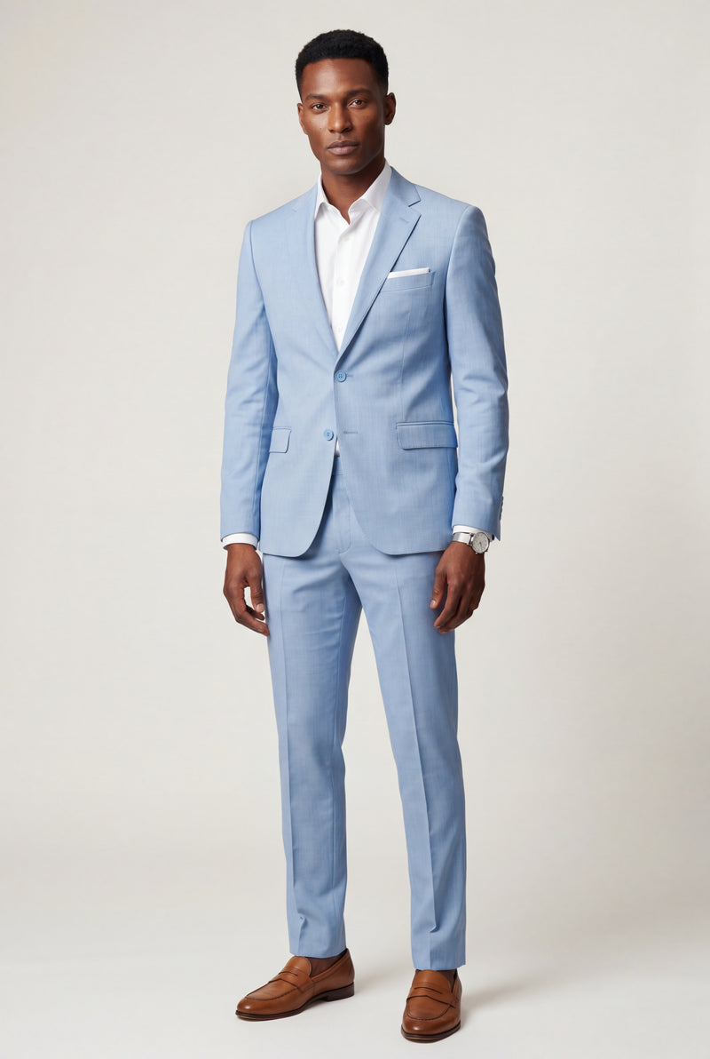 Light Blue Modern Fit Tailored Two Piece Suit with Notch Lapel Jacket - Photo 1