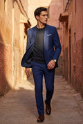 Navy Blue Modern Fit Tailored Two Piece Suit with Notch Lapel Jacket - Photo 11