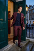 Burgundy Modern Fit Tailored Two Piece Suit with Notch Lapel Jacket - Photo 15